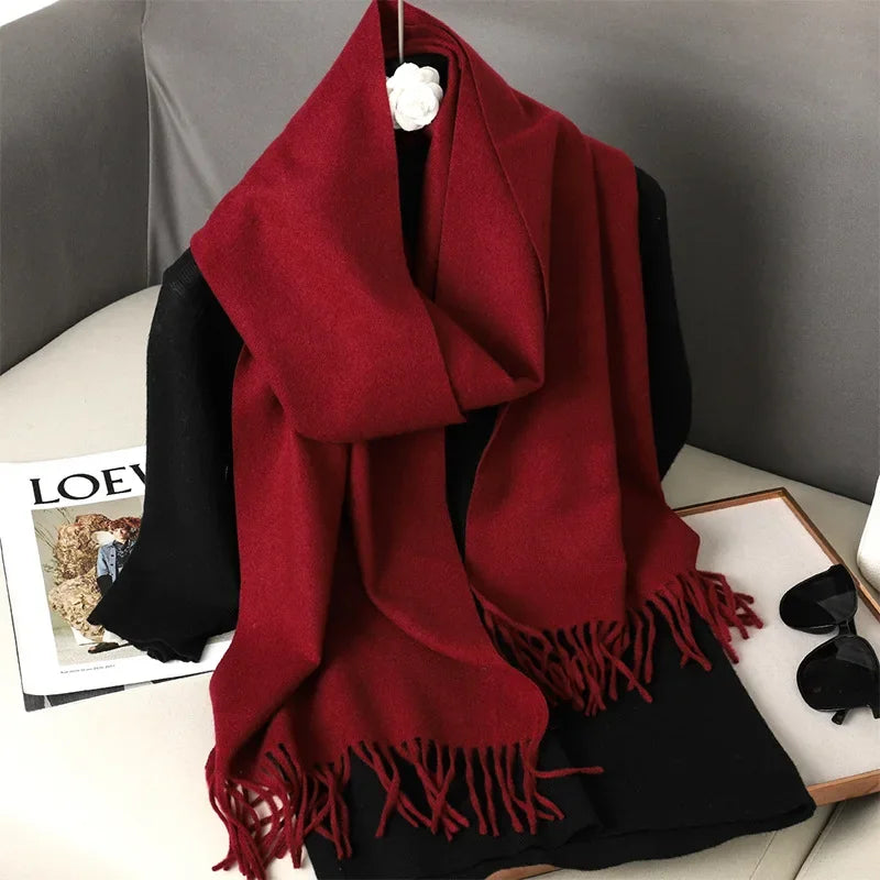 Écharpe Châle Femme Style Pashmina en Polyester Chaude Avec Glands