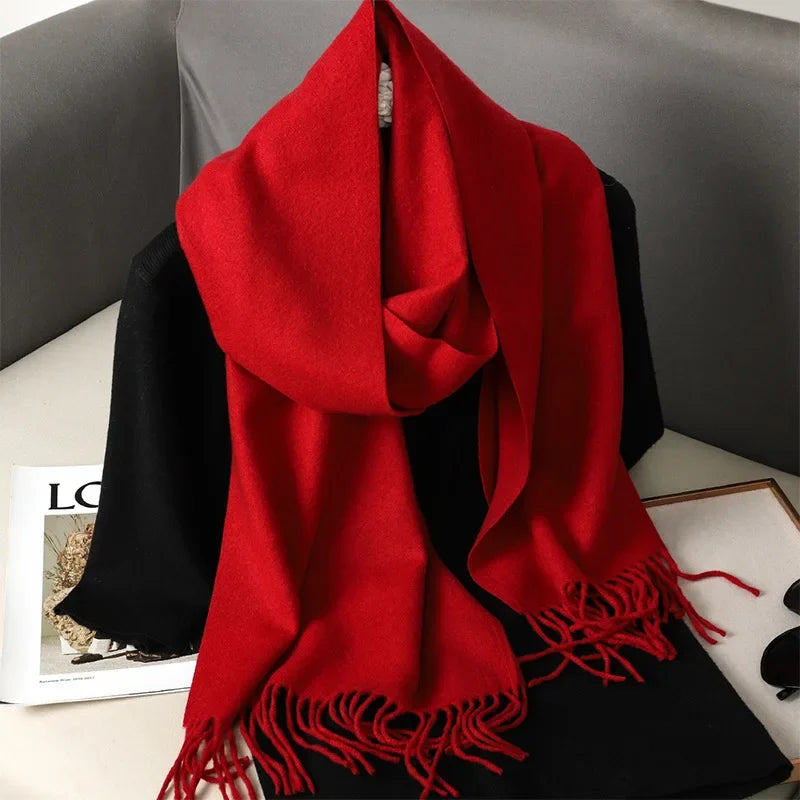 Écharpe Châle Femme Style Pashmina en Polyester Chaude Avec Glands