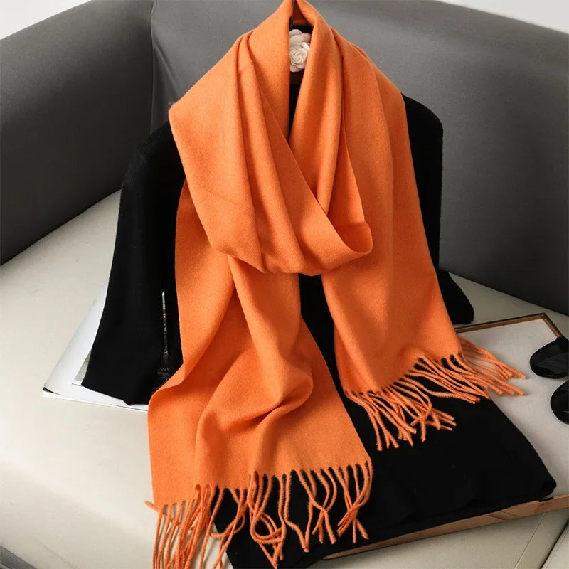 Écharpe Châle Femme Style Pashmina en Polyester Chaude Avec Glands