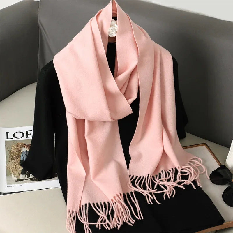 Écharpe Châle Femme Style Pashmina en Polyester Chaude Avec Glands