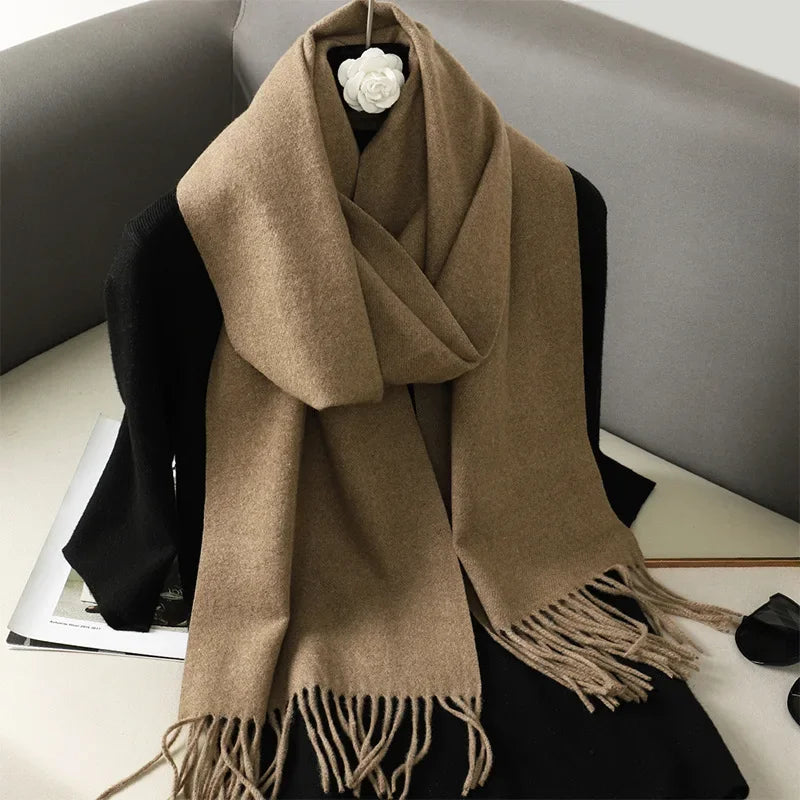 Écharpe Châle Femme Style Pashmina en Polyester Chaude Avec Glands
