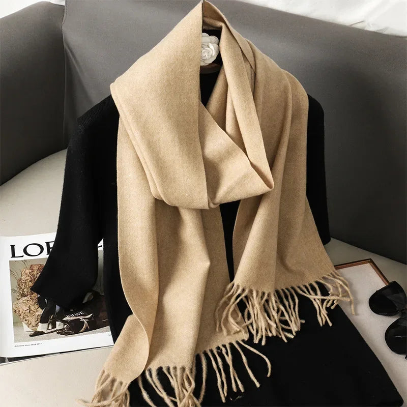 Écharpe Châle Femme Style Pashmina en Polyester Chaude Avec Glands