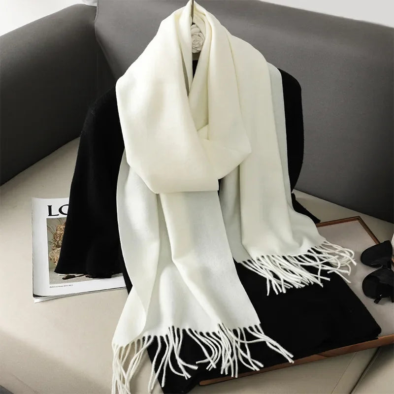 Écharpe Châle Femme Style Pashmina en Polyester Chaude Avec Glands
