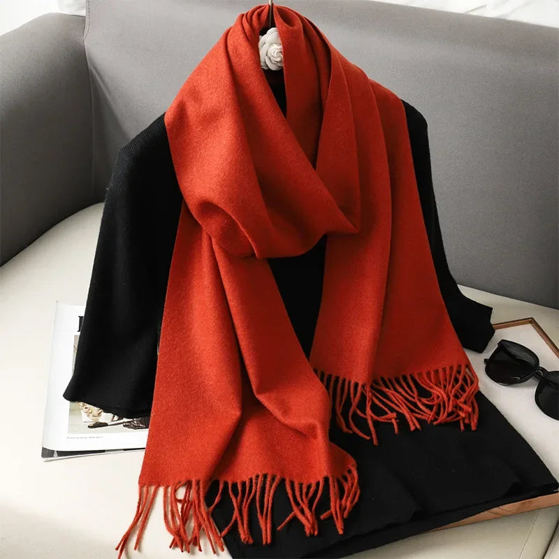 Écharpe Châle Femme Style Pashmina en Polyester Chaude Avec Glands