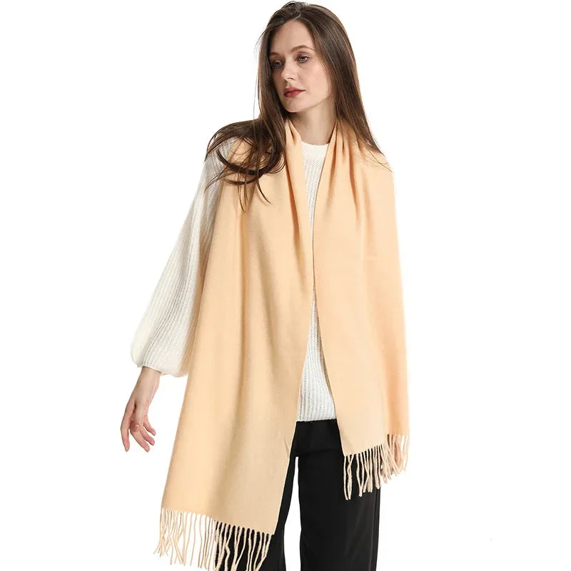 Écharpe Châle Femme Style Pashmina en Polyester Chaude Avec Glands