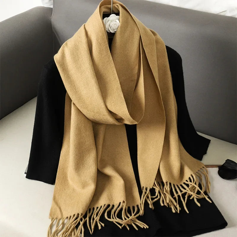 Écharpe Châle Femme Style Pashmina en Polyester Chaude Avec Glands