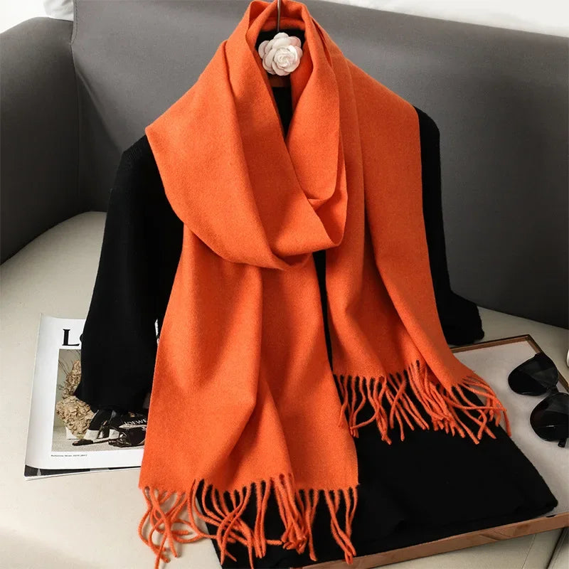 Écharpe Châle Femme Style Pashmina en Polyester Chaude Avec Glands