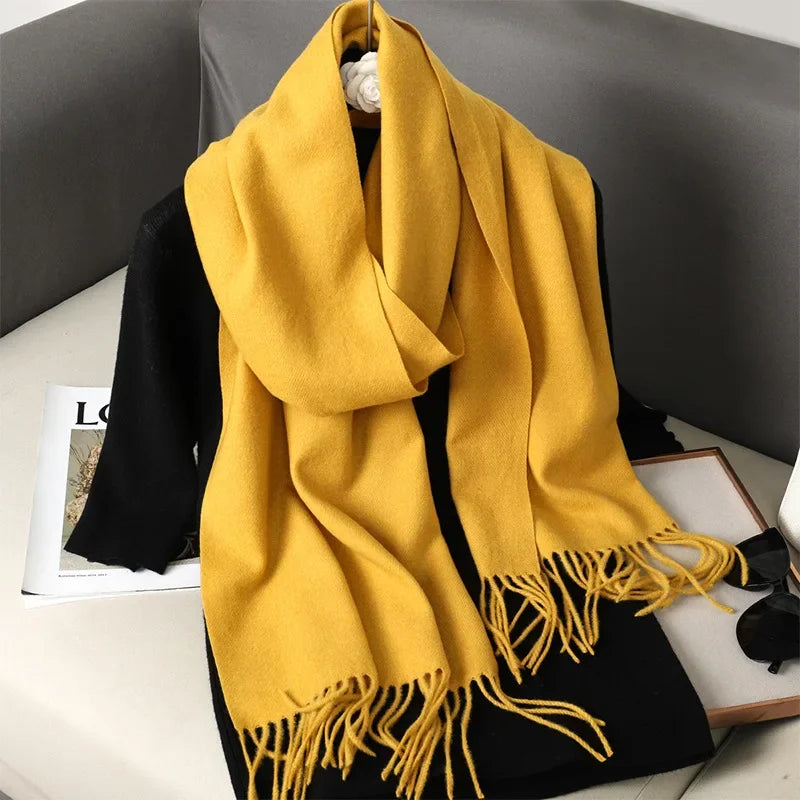 Écharpe Châle Femme Style Pashmina en Polyester Chaude Avec Glands
