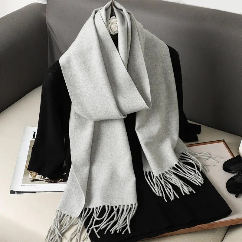 Écharpe Châle Femme Style Pashmina en Polyester Chaude Avec Glands
