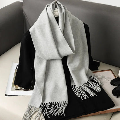 Écharpe Châle Femme Style Pashmina en Polyester Chaude Avec Glands