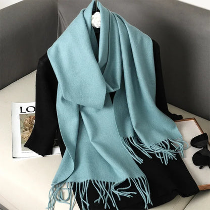 Écharpe Châle Femme Style Pashmina en Polyester Chaude Avec Glands