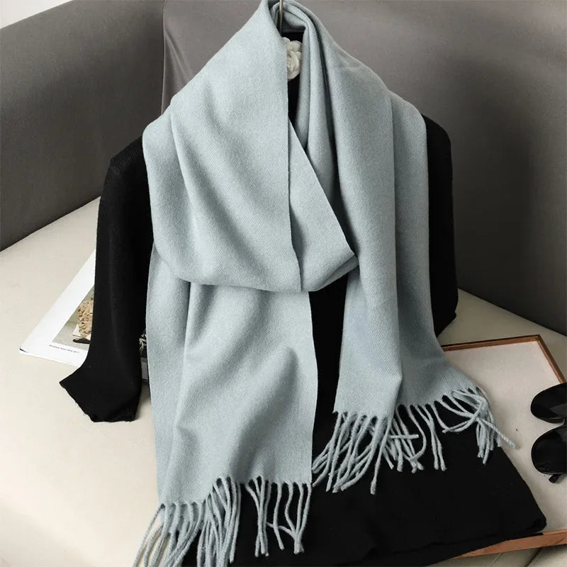 Écharpe Châle Femme Style Pashmina en Polyester Chaude Avec Glands