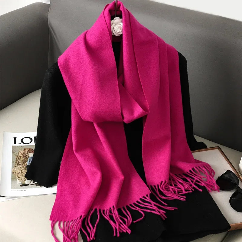 Écharpe Châle Femme Style Pashmina en Polyester Chaude Avec Glands