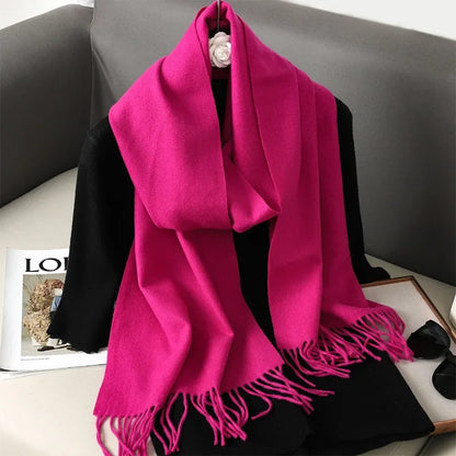 Écharpe Châle Femme Style Pashmina en Polyester Chaude Avec Glands