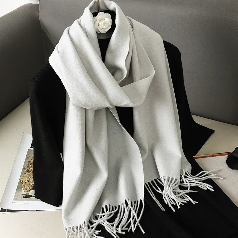 Écharpe Châle Femme Style Pashmina en Polyester Chaude Avec Glands