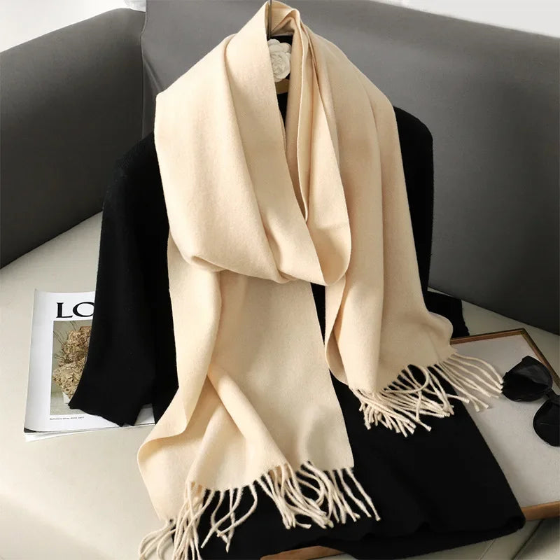 Écharpe Châle Femme Style Pashmina en Polyester Chaude Avec Glands