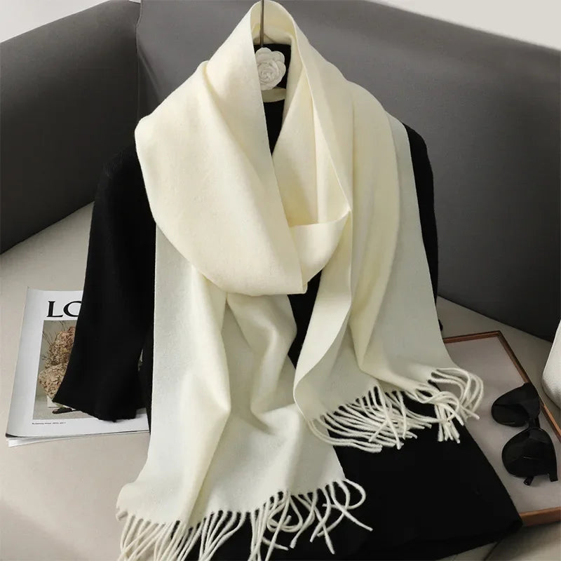 Écharpe Châle Femme Style Pashmina en Polyester Chaude Avec Glands