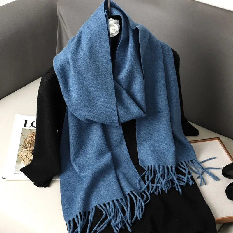 Écharpe Châle Femme Style Pashmina en Polyester Chaude Avec Glands