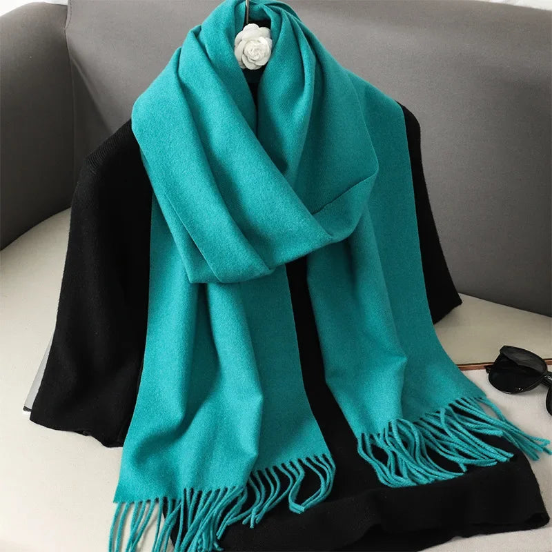 Écharpe Châle Femme Style Pashmina en Polyester Chaude Avec Glands
