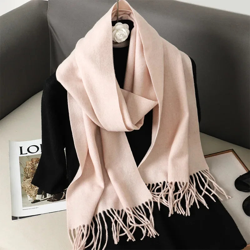 Écharpe Châle Femme Style Pashmina en Polyester Chaude Avec Glands