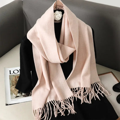Écharpe Châle Femme Style Pashmina en Polyester Chaude Avec Glands