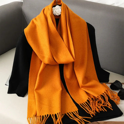Écharpe Châle Femme Style Pashmina en Polyester Chaude Avec Glands