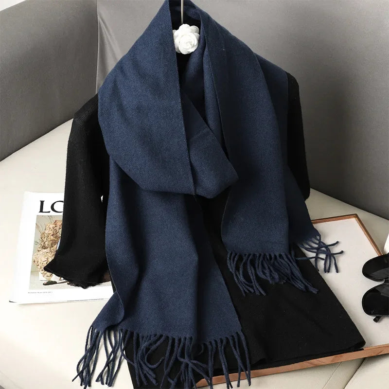 Écharpe Châle Femme Style Pashmina en Polyester Chaude Avec Glands
