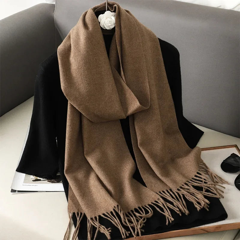Écharpe Châle Femme Style Pashmina en Polyester Chaude Avec Glands