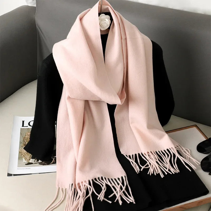 Écharpe Châle Femme Style Pashmina en Polyester Chaude Avec Glands