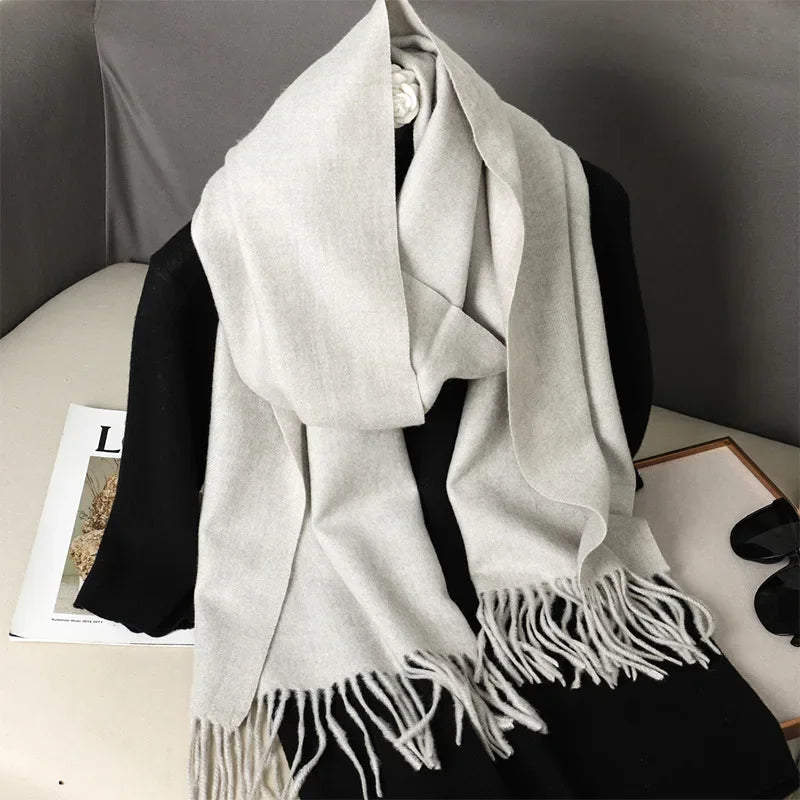 Écharpe Châle Femme Style Pashmina en Polyester Chaude Avec Glands