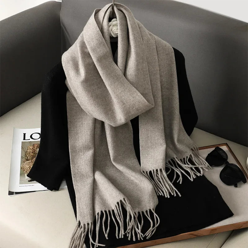 Écharpe Châle Femme Style Pashmina en Polyester Chaude Avec Glands