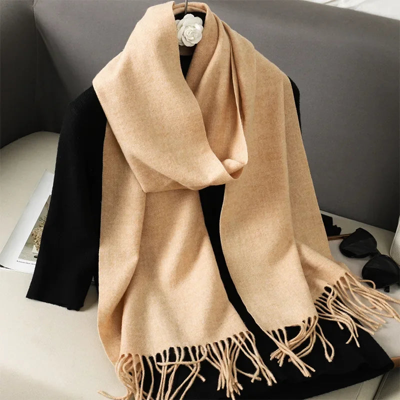 Écharpe Châle Femme Style Pashmina en Polyester Chaude Avec Glands