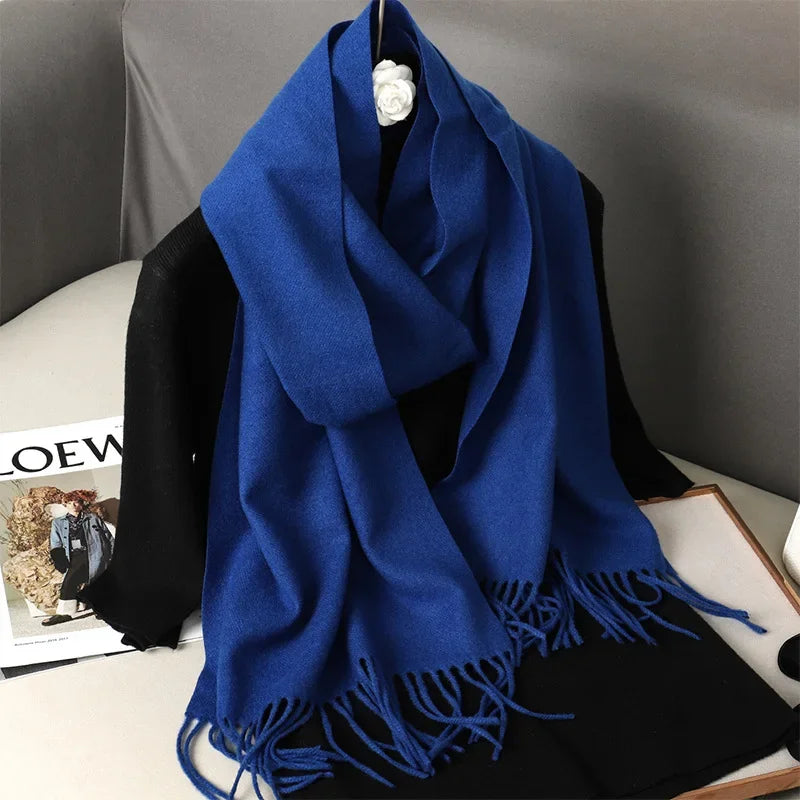 Écharpe Châle Femme Style Pashmina en Polyester Chaude Avec Glands