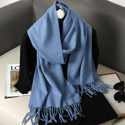 Écharpe Châle Femme Style Pashmina en Polyester Chaude Avec Glands
