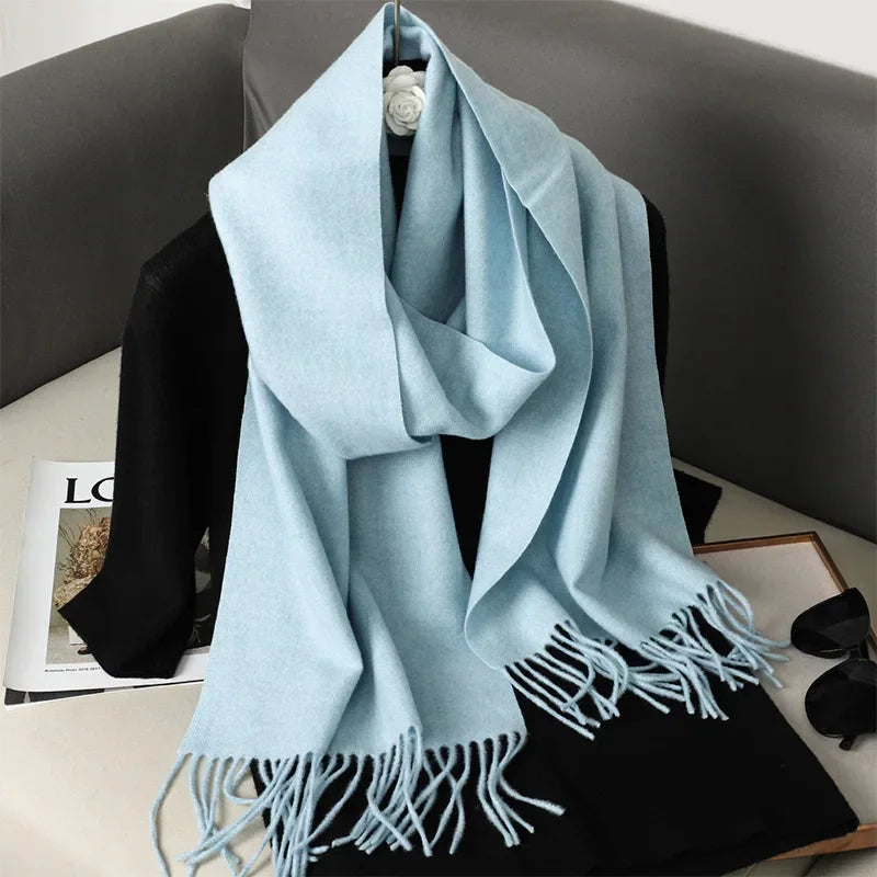 Écharpe Châle Femme Style Pashmina en Polyester Chaude Avec Glands