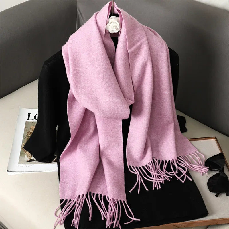 Écharpe Châle Femme Style Pashmina en Polyester Chaude Avec Glands