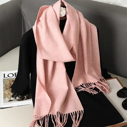 Écharpe Châle Femme Style Pashmina en Polyester Chaude Avec Glands