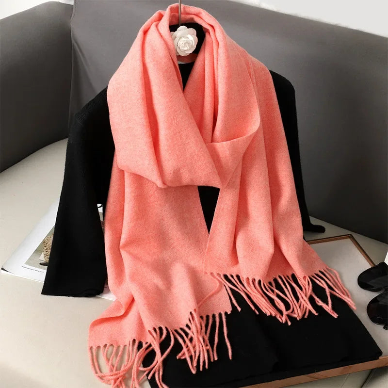 Écharpe Châle Femme Style Pashmina en Polyester Chaude Avec Glands