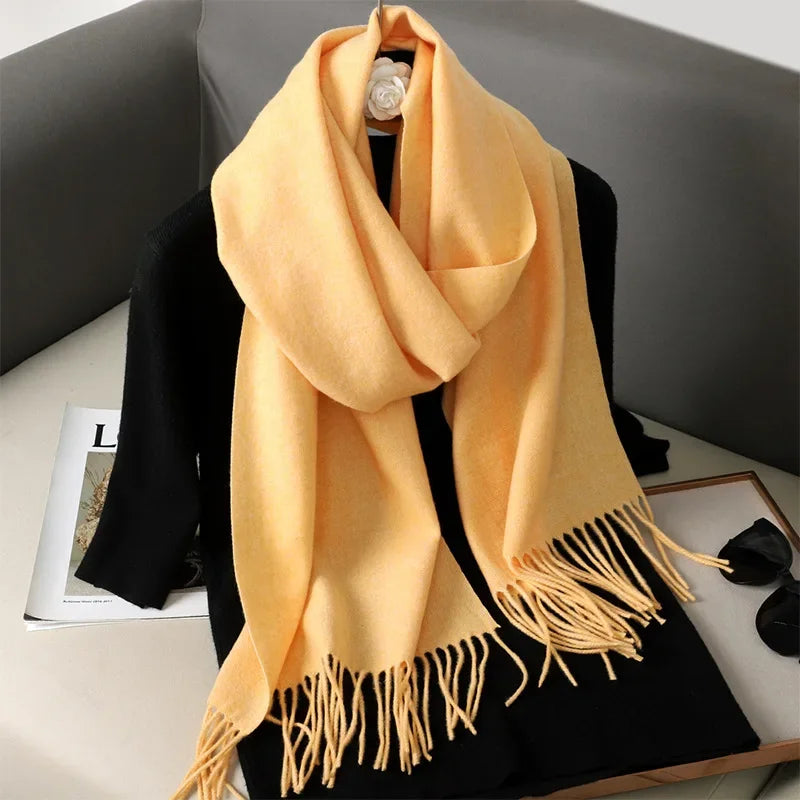 Écharpe Châle Femme Style Pashmina en Polyester Chaude Avec Glands
