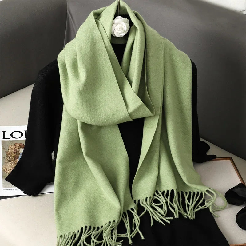 Écharpe Châle Femme Style Pashmina en Polyester Chaude Avec Glands