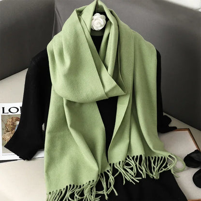 Écharpe Châle Femme Style Pashmina en Polyester Chaude Avec Glands