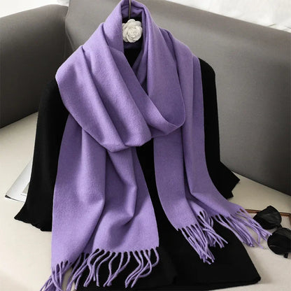 Écharpe Châle Femme Style Pashmina en Polyester Chaude Avec Glands