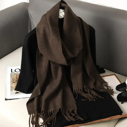 Écharpe Châle Femme Style Pashmina en Polyester Chaude Avec Glands
