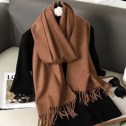 Écharpe Châle Femme Style Pashmina en Polyester Chaude Avec Glands