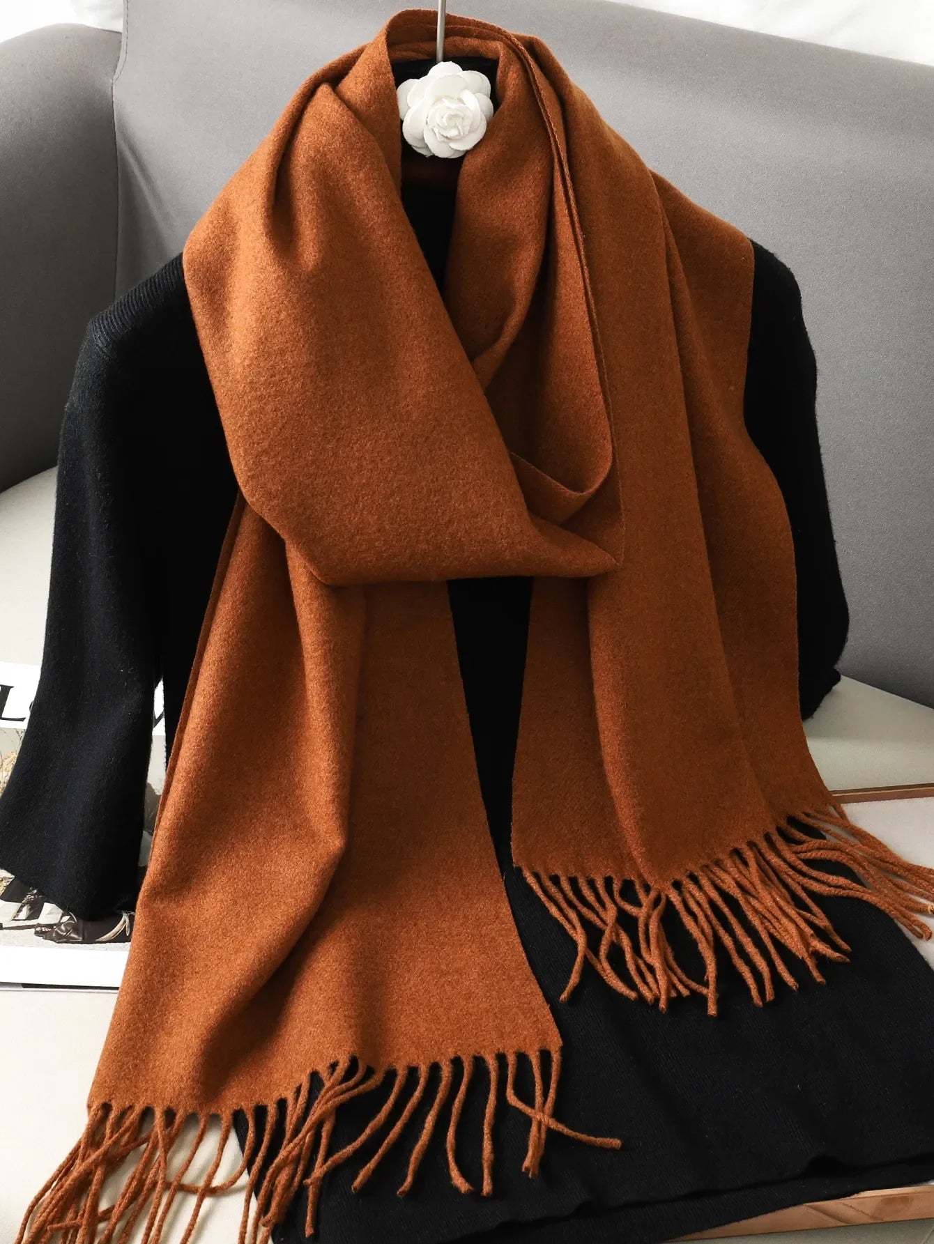 Écharpe Châle Femme Style Pashmina en Polyester Chaude Avec Glands
