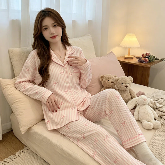 Ensemble Pyjama Décontracté Femme Effet Froissé en Polyester à Manches Longues