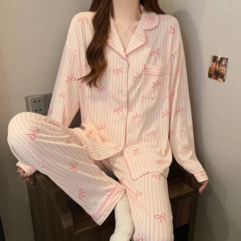 Ensemble Pyjama Décontracté Femme Effet Froissé en Polyester à Manches Longues