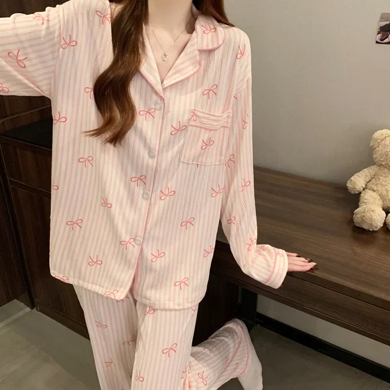 Ensemble Pyjama Décontracté Femme Effet Froissé en Polyester à Manches Longues