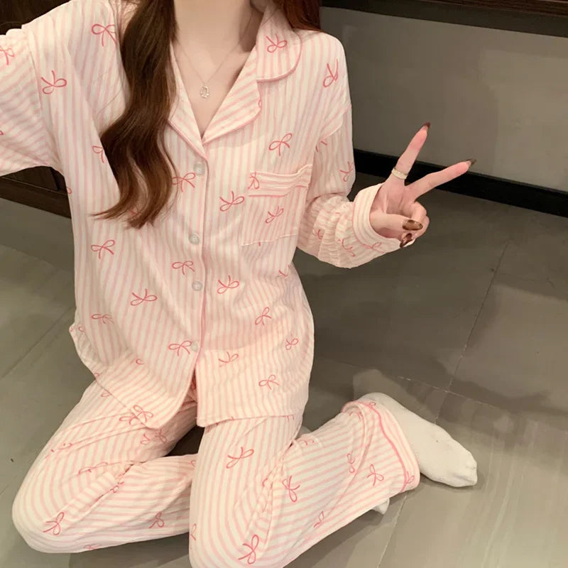Ensemble Pyjama Décontracté Femme Effet Froissé en Polyester à Manches Longues