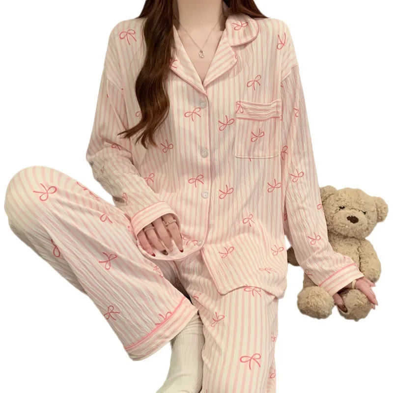 Ensemble Pyjama Décontracté Femme Effet Froissé en Polyester à Manches Longues